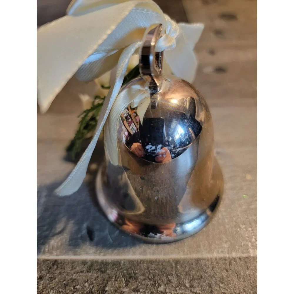 Vintage Silver bell flowers bow ornament Xmas holiday tree home decor‎